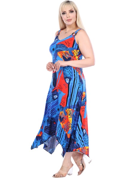 Butik Sax Balık Desen Askılı V Yaka Elbise