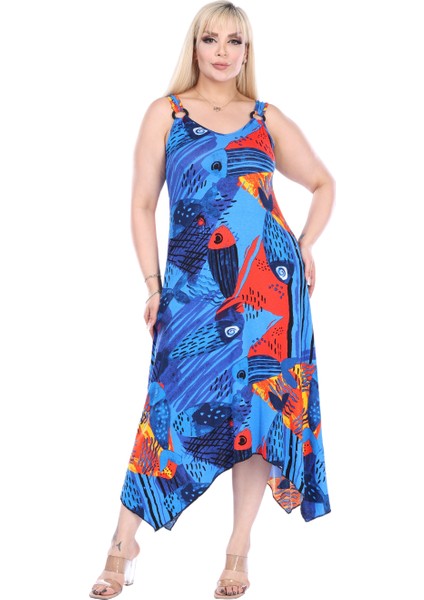 Butik Sax Balık Desen Askılı V Yaka Elbise