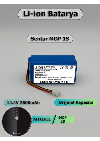 Mavi Sentar Mop 1s Akıllı Robot Süpürge Bataryası 14.4V 2600MAH Pil