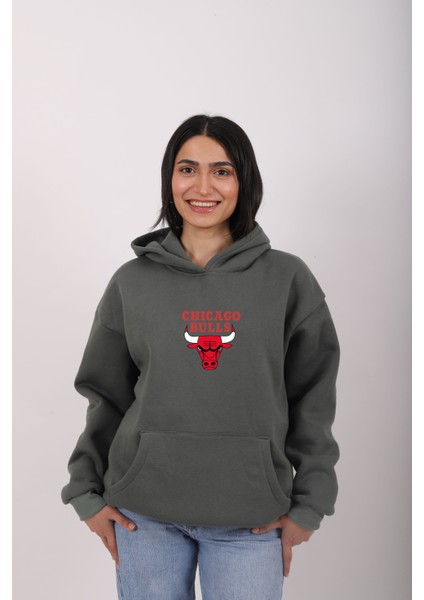 Dressify Modern Chıcago Bulls Baskılı Oversıze Rahat Kalıp Unısex Kapüşonlu Sweatshırt