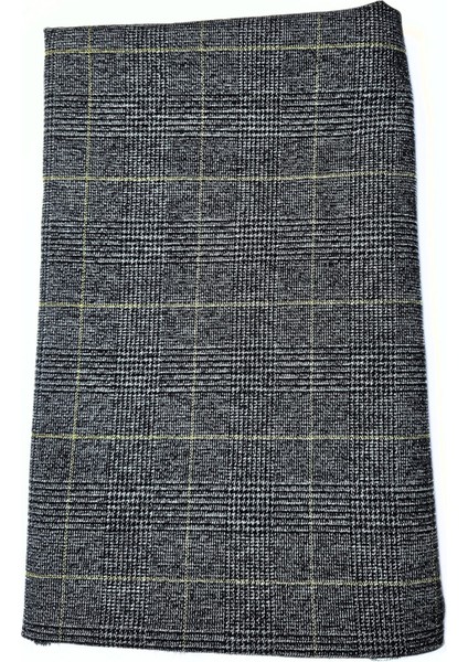 Ekose Kareli Desen Pamuklu Gabardin Kumaş - Likralı - Gri Renk - (110 cm x 140 Cm) - 300 Gr/m