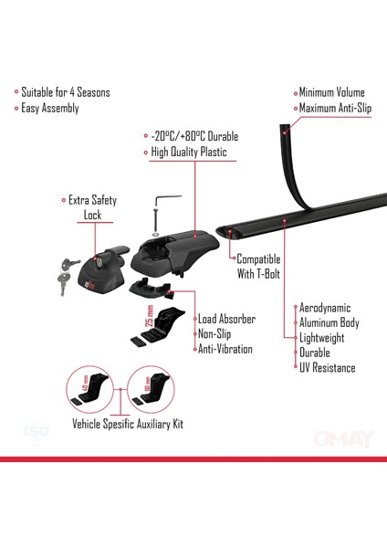Renault Laguna (X56) Sw 1996-2000 Arası ile Uyumlu Ace-1 Ara Atkı Tavan Barı Siyah 2 Adet indirimleri