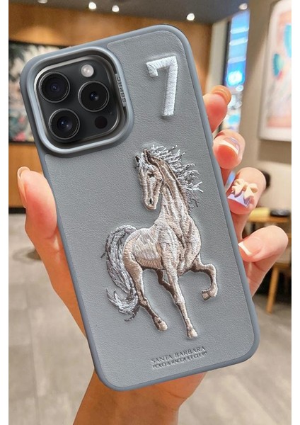 Apple iPhone 15 Pro Max Polo Santa Barbara Racquet Clup Lisanslı 3D Nakış Işlemeli Içi Kadife Deri Kaplama