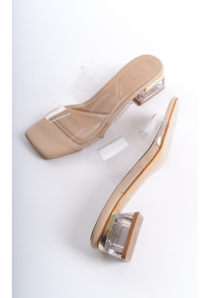 Modabuymuş Modabuymus Asef Ten Nut Kısa Topuklu Şeffaf Terlik