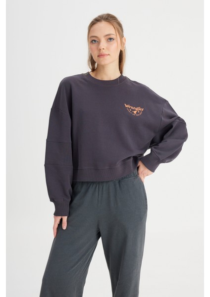 Relaxed Fit Geniş Kesim Bisiklet Yaka  Pamuk Siyah Sweatshirt