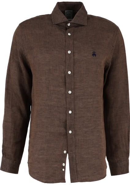 Brooks Brothers Slim Fit Düğmeli Yaka Kahve Erkek Gömlek BBSS24MSH041