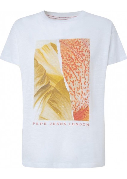 Bisiklet Yaka Baskılı Beyaz Kadın T-Shirt PL505735