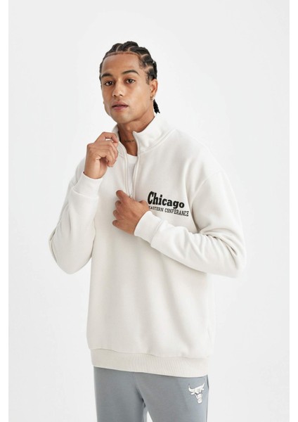 Fit NBA Chicago Bulls Oversize Geniş Kalıp Dik Yaka Fermualı Sweatshirt C9270AX24AU
