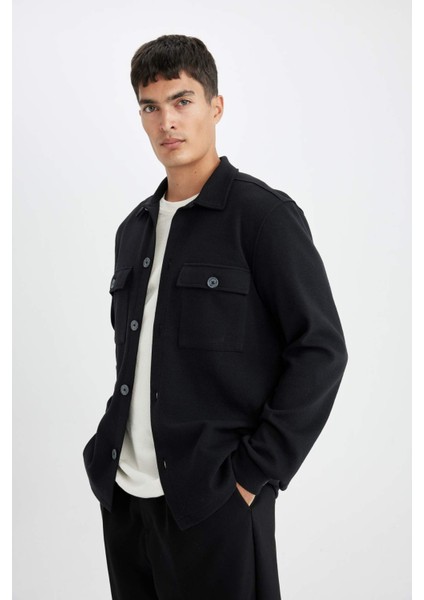 Siyah Polo Yaka Twill Uzun Kollu Gömlek Ceket D3381AX24AU modelleri