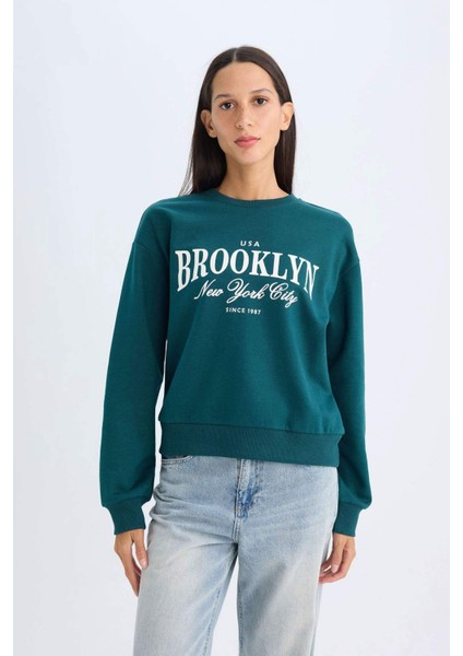 Regular Fit Bisiklet Yaka Baskılı İnce Sweatshirt D5928AX24AU