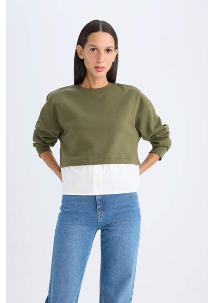 Relax Fit Bisiklet Yaka Etek Ucu Detaylı Basic Düz Sweatshirt D5620AX24AU