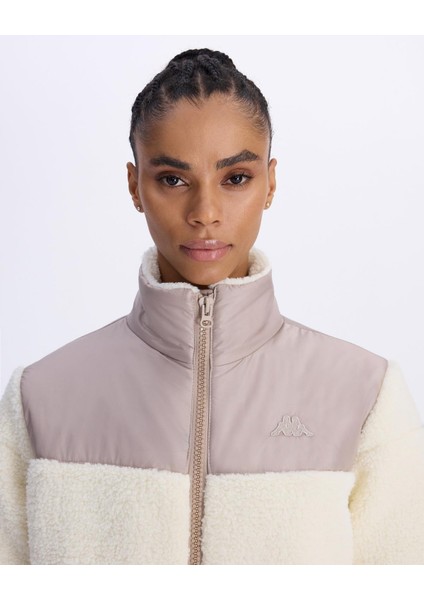 Authentic Sodani Kadın Beyaz-Kahverengi Oversize Fit Bomber Ceket