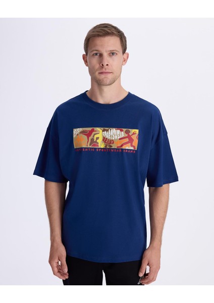 Authentic Berlo Erkek Mavi Oversize Fit T-Shirt