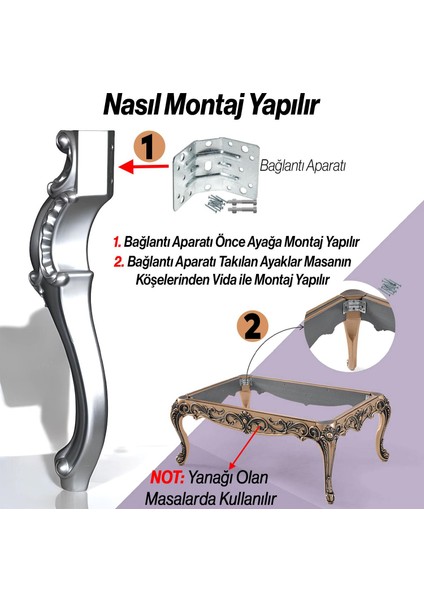 4 Adet Valenta Masa Dresuar Ayağı 76 cm Gümüş Ayak Mutfak Yemek Masası Mobilya Ayakları Gümüş Gri modelleri