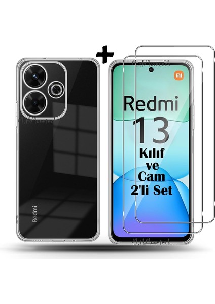 MTK Moveteck Xiaomi Redmi 13 Kılıf Kamera Çevresi Korumalı Darbeye Dayanıklı Şeffaf Silikon Anti Kapak + 9h Ekran Koruyucu Cam