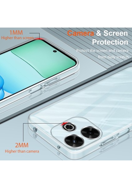 MTK Moveteck Xiaomi Redmi 13 Kılıf Kamera Çevresi Korumalı Darbeye Dayanıklı Şeffaf Silikon Anti Kapak + 9h Ekran Koruyucu Cam