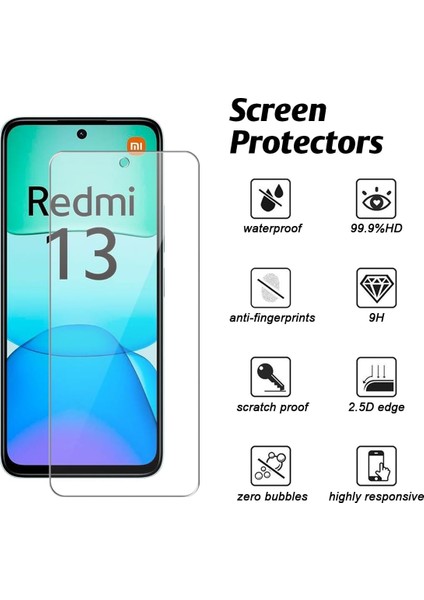 MTK Moveteck Xiaomi Redmi 13 Kılıf Kamera Çevresi Korumalı Darbeye Dayanıklı Şeffaf Silikon Anti Kapak + 9h Ekran Koruyucu Cam