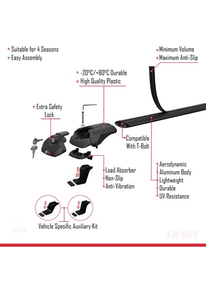 Renault Duster (Hs) 2014-2017 Arası ile Uyumlu Ace-1 Ara Atkı Tavan Barı Siyah 3 Adet indirimleri