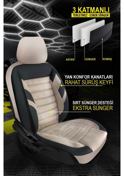 Citroen C-Elysee (Phase 2016) 1.2 Puretech (82 Hp) 2019 Uyumlu Zebra Serisi Bej-Siyah Tam Set Takım Oto Kılıf