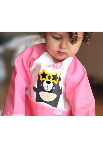Babyjem Poli Muşamba Kollu Önlük Pembe