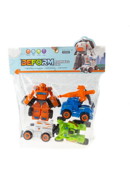 Oyuncak Robota Dönüşen Arbalar 4 Lü Set Sürtmeli 10 cm