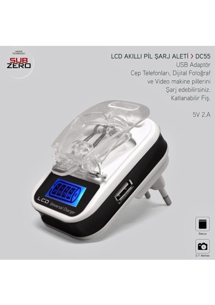 Tk LCD Akıllı Pil Şarj Aleti Subzero DC55 modelleri