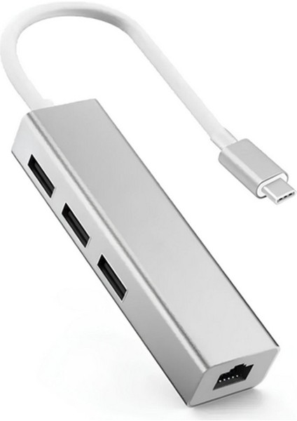 C USB 3.1 - 3 Port USB 2.0 RJ45 Network Ethernet USB Çoklayıcı Hub