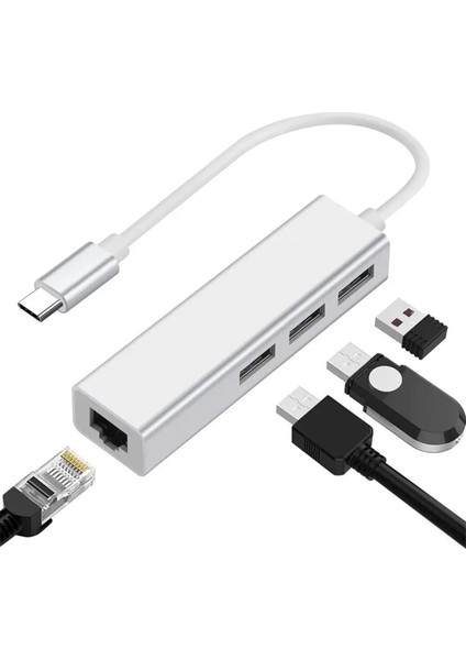 C USB 3.1 - 3 Port USB 2.0 RJ45 Network Ethernet USB Çoklayıcı Hub fiyatları