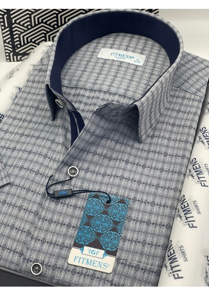 Klasik Kısa Kol Desenli Hediye Kutulu Erkek GÖMLEK(CODE:C.513) - Lacivert fiyatları