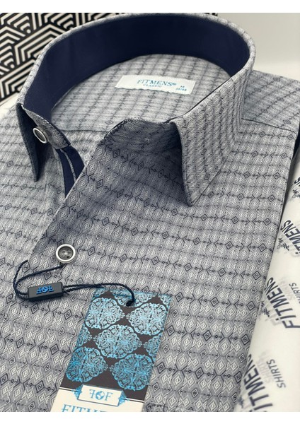 Klasik Kısa Kol Desenli Hediye Kutulu Erkek GÖMLEK(CODE:C.513) - Lacivert modelleri