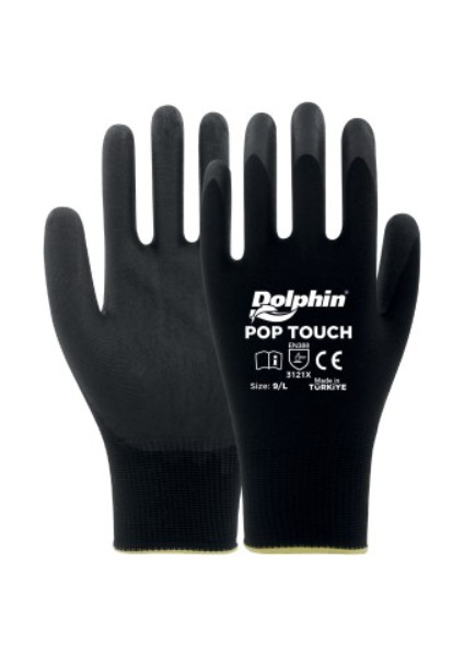 Pop Touch Siyah Polyester Poliüretan Iş Eldiveni