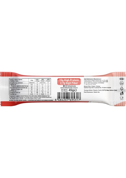 Yüksek Protein Bar - Çilekli 12 x 45 gr