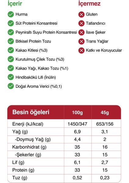 Yüksek Protein Bar - Çilekli 12 x 45 gr