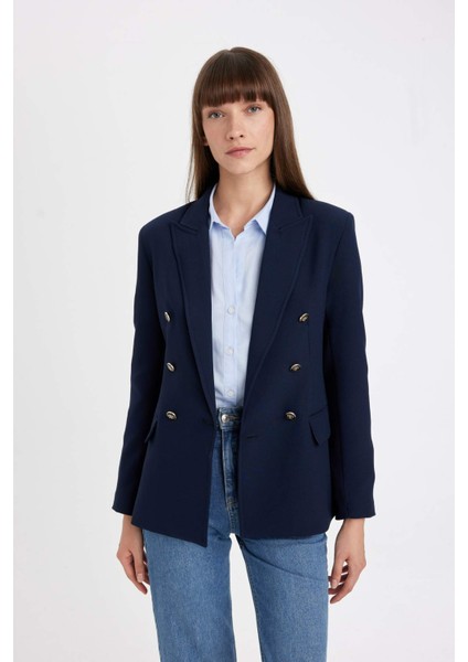 Oversize Fit Geniş Kalıp Gömlek Yaka Düğme Kapamalı Basic Düz Blazer Ceket D3155AX24AU