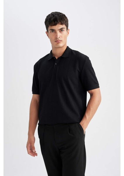 New Regular Fit Polo Yaka Kısa Kollu Siyah Tişört D5996AX24SM