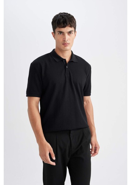 New Regular Fit Polo Yaka Kısa Kollu Siyah Tişört D5996AX24SM fırsatları