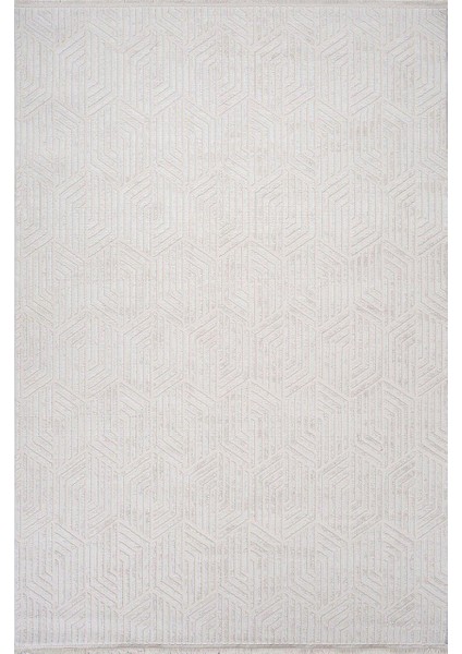 Karizma 02798A Bej Beyaz Modern Çizgili Halı