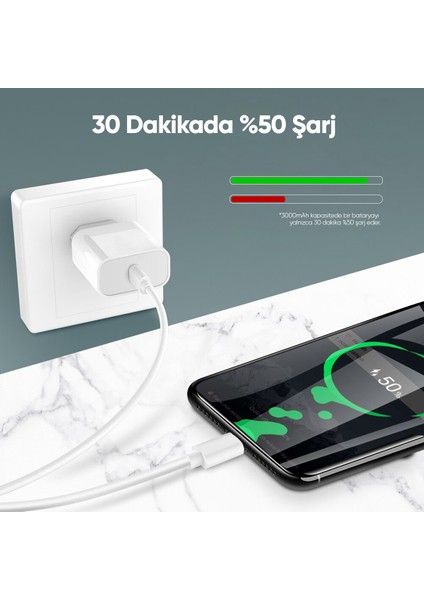 By Deji Xiaomi Mi 4c 5 5c 5s - 5s Plus - 6 - 8 - 8 Lite - 8 Pro - 8 Se Uyumlu Şarj Aleti 18W Type C Beyaz