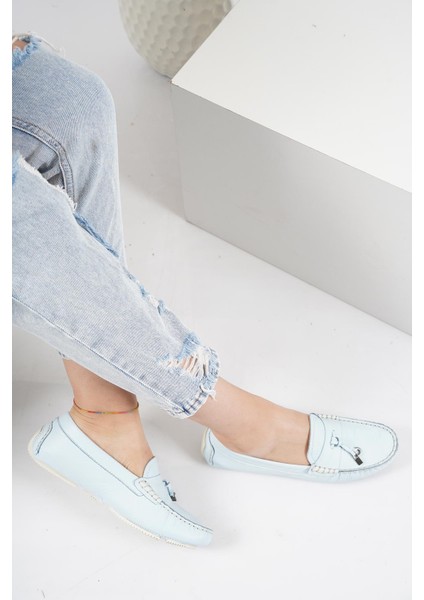 Deri Bebe Mavi Kadın Makosen Ayakkabı 221209107