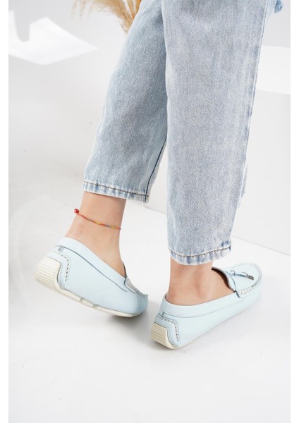 Deri Bebe Mavi Kadın Makosen Ayakkabı 221209107 modelleri