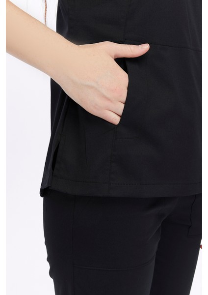 Likralı Kadın Hemşire ve Doktor Forması Hastane Üniforması Medikal Takım Siyah fırsatları