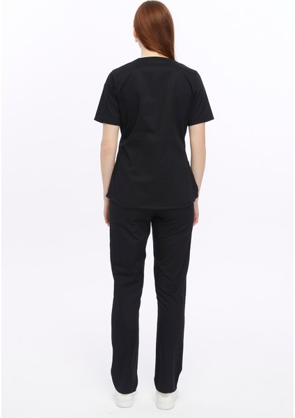 Likralı Kadın Hemşire ve Doktor Forması Hastane Üniforması Medikal Takım Siyah indirimleri