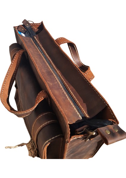 Gomeda Model Deri El Yapımı Unisex Vintage Kestane Renk Evrak Çantası fırsatları