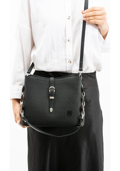 Kadın Siyah Ayarlanabilir Uzun Askılı 3 Bölmeli El ve Omuz Çantası TR1404