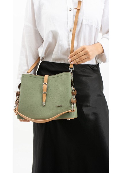 Kadın Yeşil Ayarlanabilir Uzun Askılı 3 Bölmeli El ve Omuz Çantası TR1404