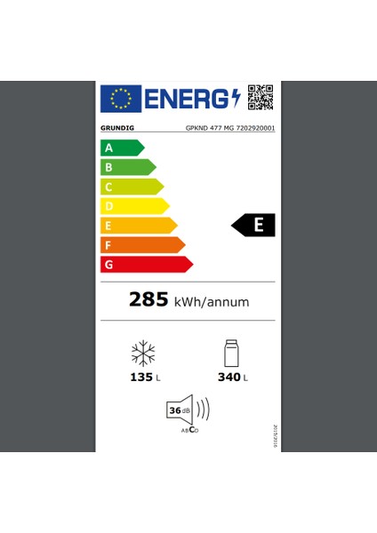 Grundıg Gpknd 477 E Enerji Sınıfı 475LT Duo-No Frost Kombi Tipi Buzdolabı Beyaz