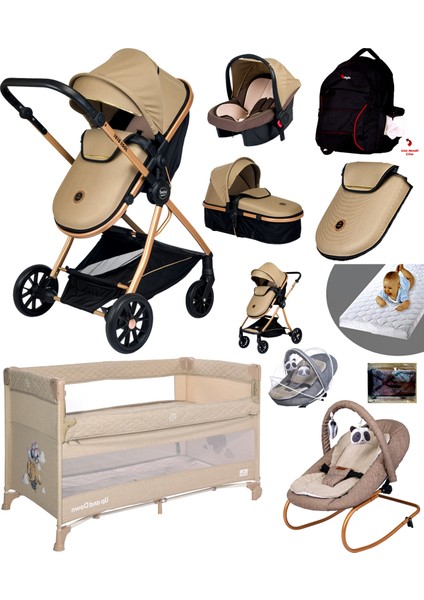 Baby Home Yeni Full Takım 10 In 1 1010 Travel Sistem Bebek Arabası Lorelli Anne Yanı Oyun Parkı Park Yatak Beşik ve Sallanır Ana Kucağı