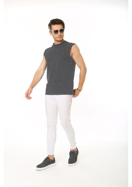 Erkek Koyu Grimelanj Tank Sıfır Kol Pamuk T-Shirt fiyatları