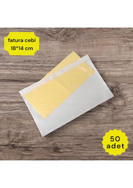 Kargo Fatura Cebi (18x14 cm) Yapışkanlı Şeffaf (50 Adet) Koli Cebi