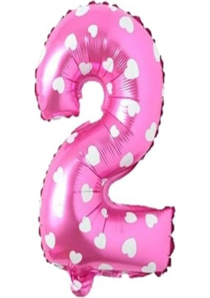 Puanlı Pembe Renk Rakam Folyo Balon 36 cm Yaş 2